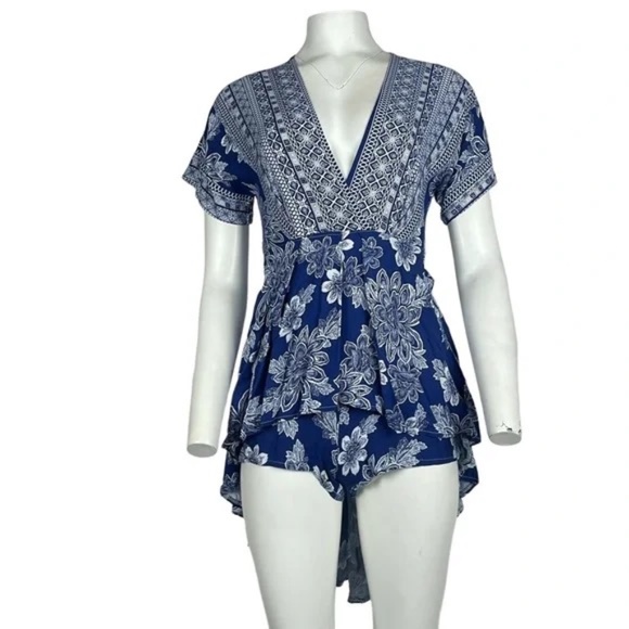 Floral Romper Blue / White